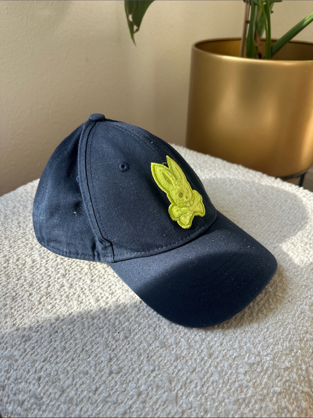 Psycho Bunny Kids Black Baseball Cap with Neon Yellow Bunny Patch